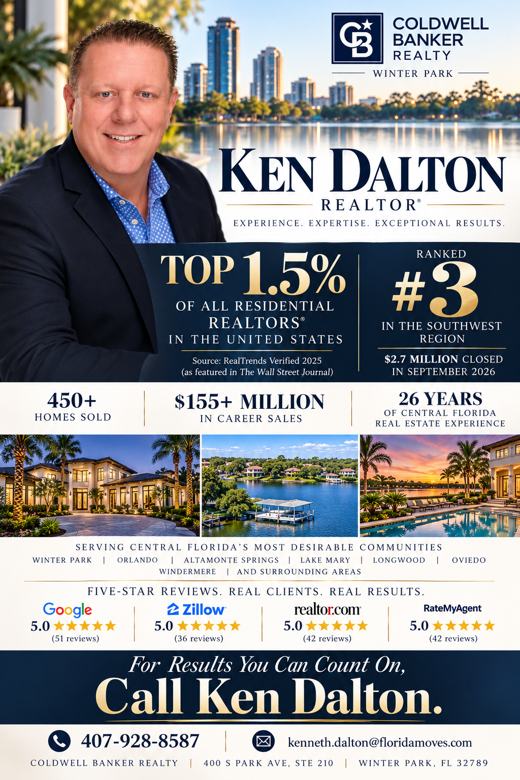 Ken Dalton in a navy blazer, from his luxury real estate flyer